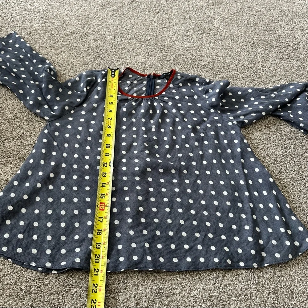 Smythe Bardot Blouse In Polka Dot Print Navy Blue Size XS - Picture 10 of 11